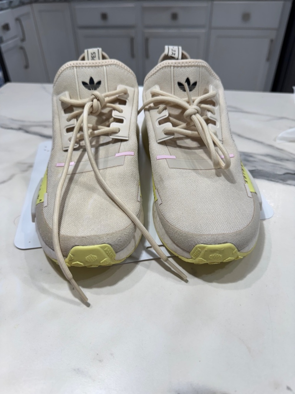 adidas Cream Canvas Sneakers with Yellow and Pink Accents
